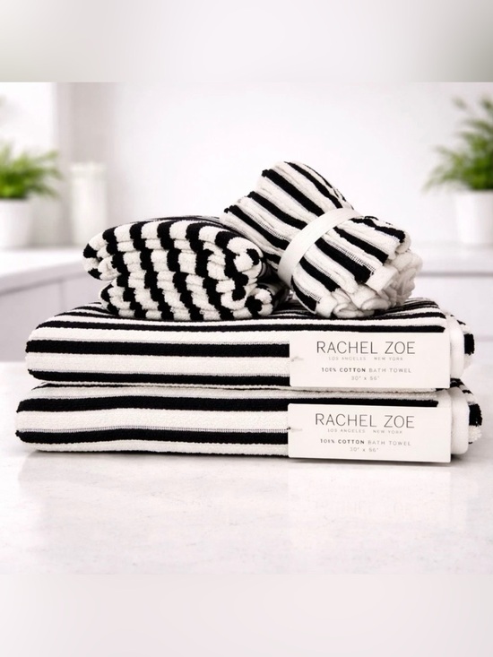 Rachel Zoe Other - Rachel Zoe Black & Ivory Stripe Ribbed 8-Piece Towel Set NWT Cotton Hotel Luxury